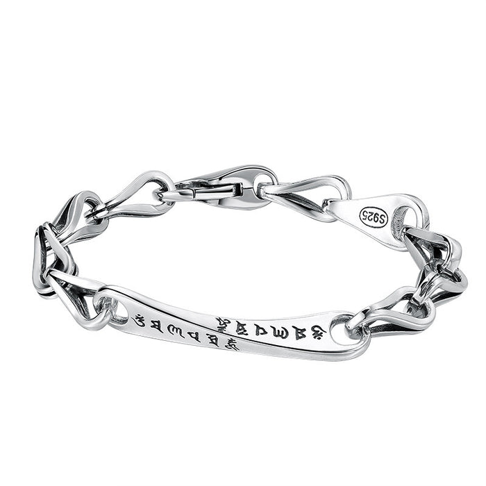Men's Script Boat Panel Bracelet in Sterling Silver – front view