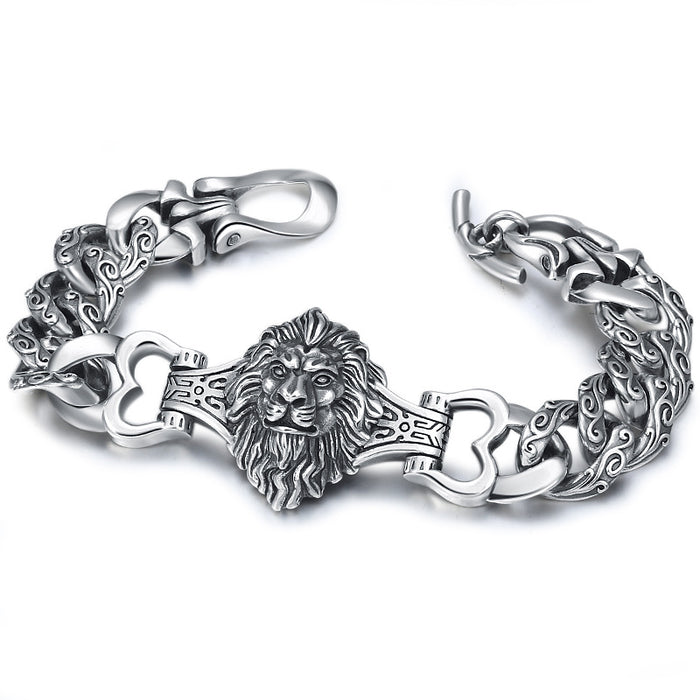 Men's Lion Crest Panel Bracelet in Sterling Silver – front view