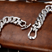 Men's Lion Crest Panel Bracelet in Sterling Silver – original curved hook and scroll link detail
