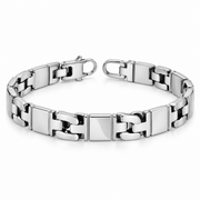 Men's Mirror Panel Link Bracelet in Steel; Silver-Tone Finish – front view