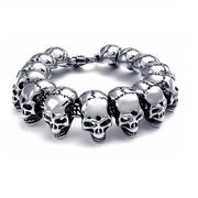Men's Cracked Skull Row Bracelet in Steel; Silver-Tone or Gold-Tone Finish – Silver-Tone front view