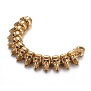 Men's Cracked Skull Row Bracelet in Steel; Silver-Tone or Gold-Tone Finish – Gold-Tone front view