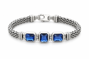 Men's Three Blue Bezel Bracelet in Sterling Silver – front view