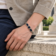 Men's Three Blue Bezel Bracelet in Sterling Silver – contextual scene, on wrist