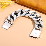 Men's Skull Curb Sterling Silver Bracelet in Sterling Silver – original curb reverse and box clasp detail