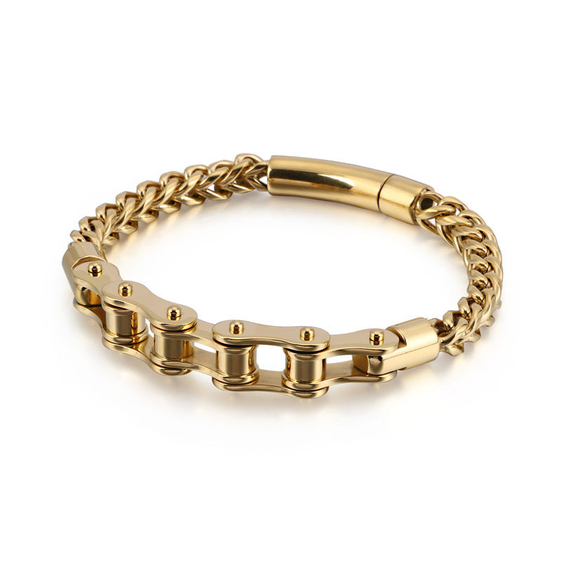 Men's Roller Weave Gold Plated Bracelet in Gold-Tone Gold Plated Steel – front view