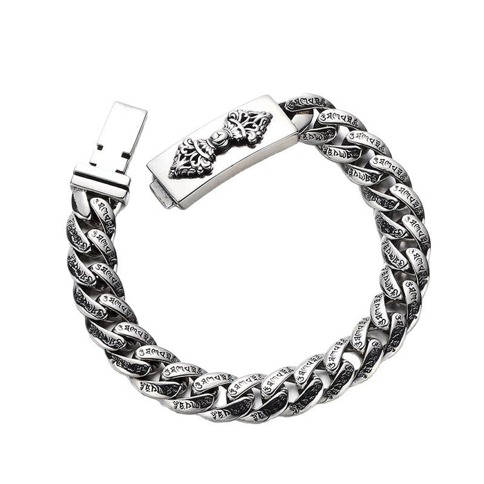 Men's Vajra Panel Curb Bracelet in Sterling Silver – front view