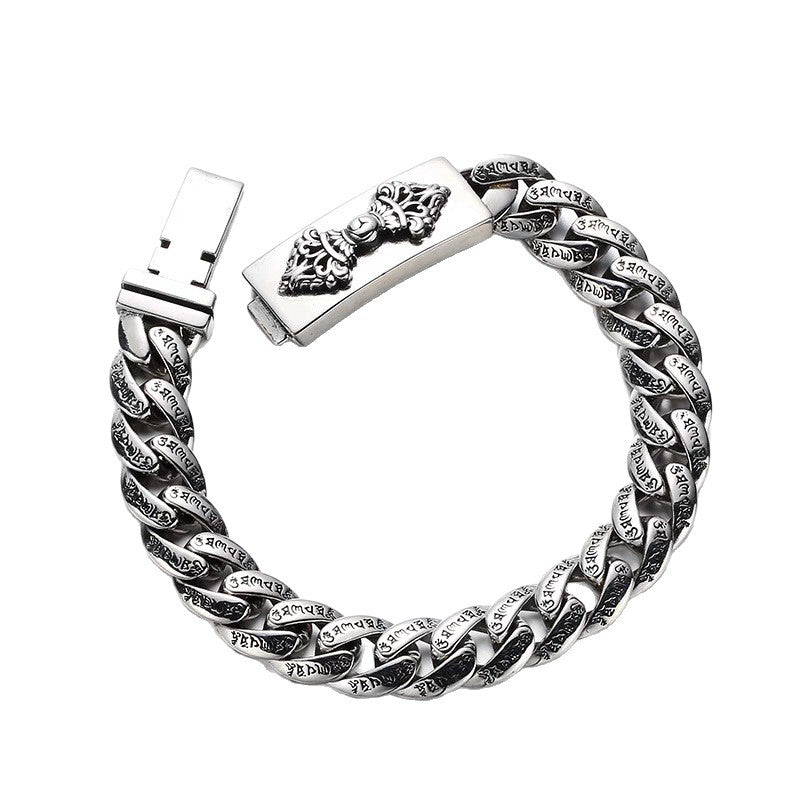 Men's Vajra Panel Curb Bracelet in Sterling Silver – front view