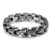 Men's Dragon Scroll Link Bracelet in Steel; Antiqued Silver-Tone Finish – front view