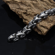 Men's Dragon Scroll Link Bracelet in Steel; Antiqued Silver-Tone Finish – original scale-textured scroll link detail
