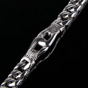 Men's Scroll Cross Steel Bracelet in Silver-Tone Steel – original construction and clasp detail, angle 2