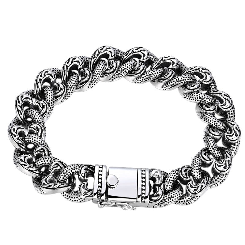 Men's Ivy Heart Curb Bracelet in Sterling Silver – front view