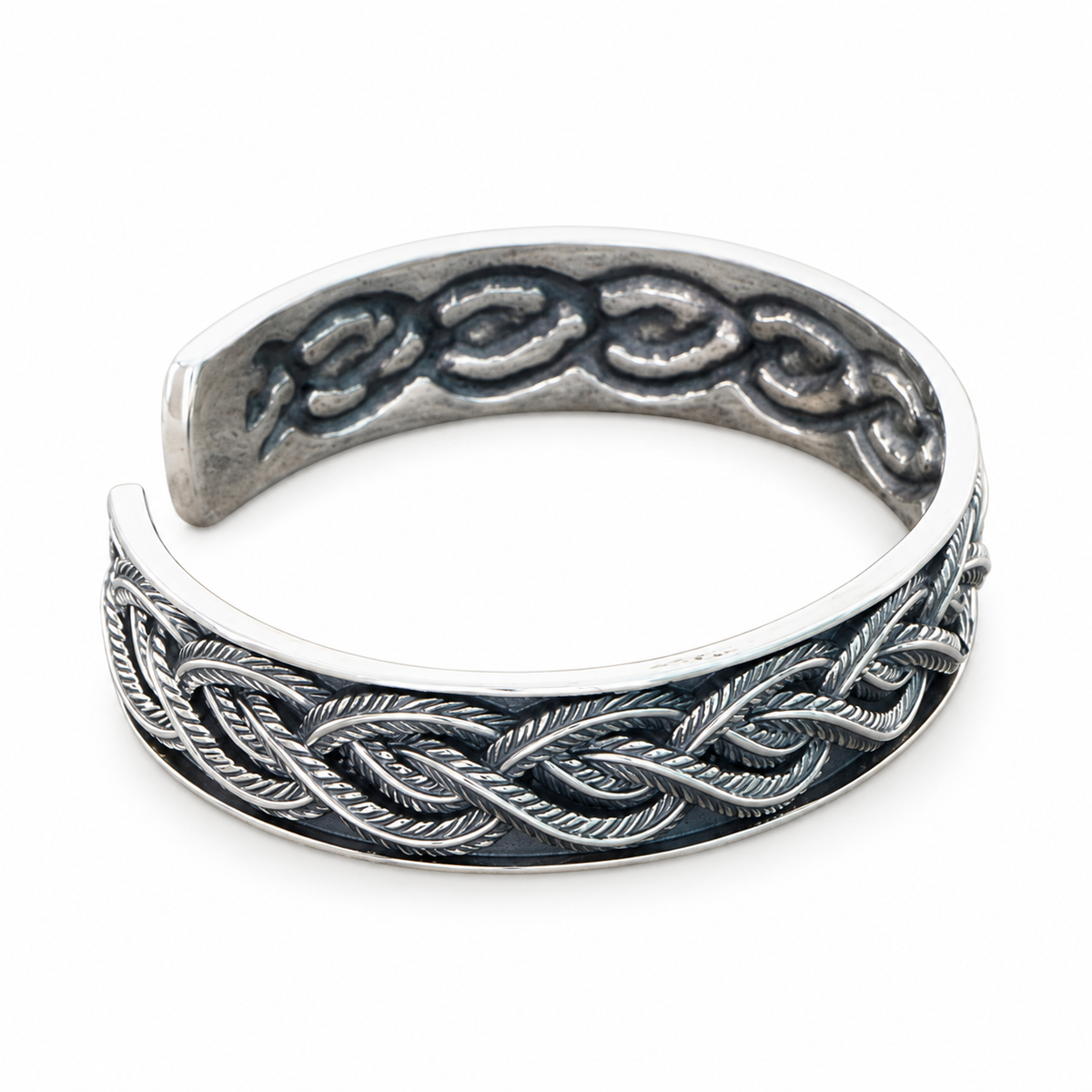 Men's Braided Knot Sterling Silver Cuff in 925 Sterling Silver – front view