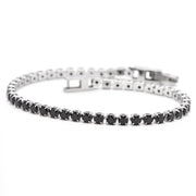 Men's Round Light Tennis Bracelet in Black Zirconia / Silver-Tone Steel – front view
