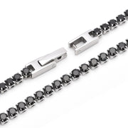 Men's Round Light Tennis Bracelet in Black Zirconia / Silver-Tone Steel – original open fold-over clasp and prong-setting detail