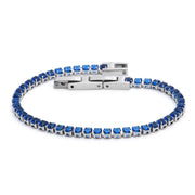 Men's Round Light Tennis Bracelet in Blue Zirconia / Silver-Tone Steel – original blue stone view