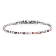 Men's Round Light Tennis Bracelet in Red / Clear Zirconia / Silver-Tone Steel – original red and clear stone view