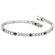Men's Round Light Tennis Bracelet in Black / Clear Zirconia / Silver-Tone Steel – original black and clear stone view