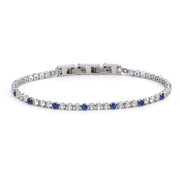 Men's Round Light Tennis Bracelet in Blue / Clear Zirconia / Silver-Tone Steel – original blue and clear stone view