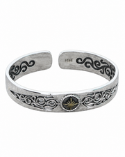 Men's Sun Scroll Cuff Bracelet in Sterling Silver with Gold-Tone Sunburst – front view
