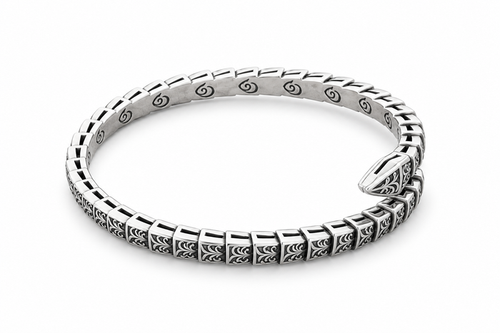 Men's Segmented Serpent Cuff Bracelet in Sterling Silver – front view