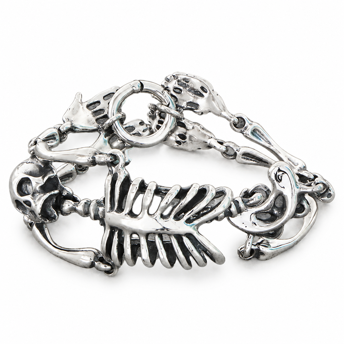 Men's Rib Cage Skeleton Bracelet in Sterling Silver – front view