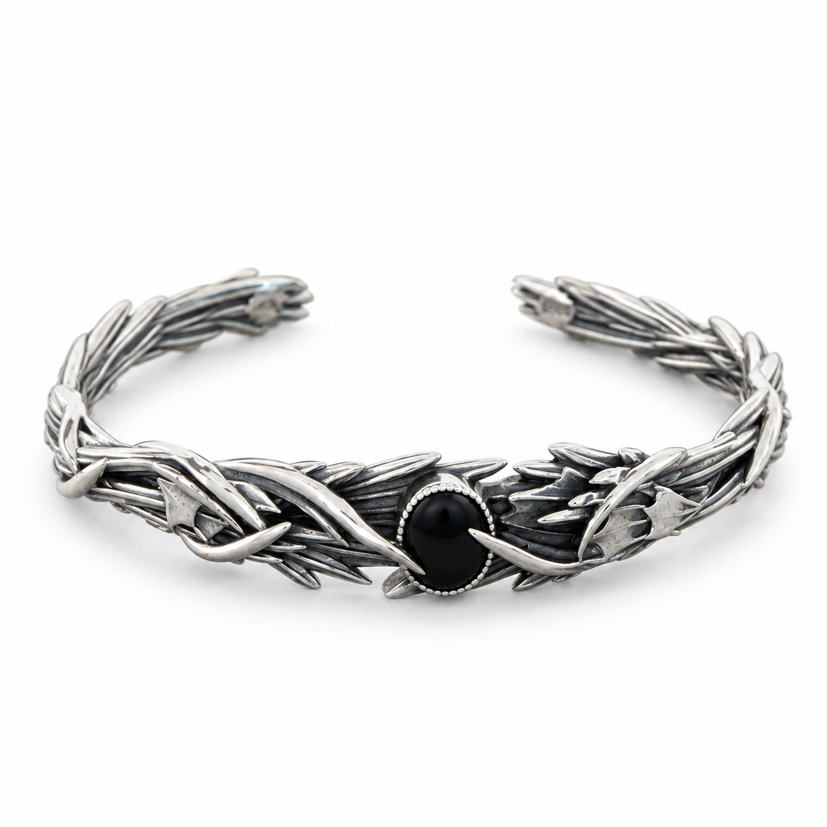 Men's Thorn Leaf Sterling Silver Cuff in 925 Sterling Silver – front view