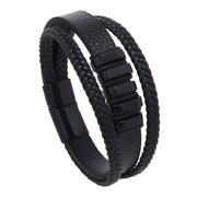 Men's Five Bar Faux Leather Layer Bracelet in Black – front view
