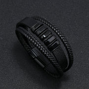 Men's Five Bar Faux Leather Layer Bracelet in Black – original detail