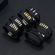 Men's Five Bar Faux Leather Layer Bracelet in Mixed Hardware Finishes – clasp detail