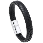 Men's Flat Plait Bracelet in Black – front view