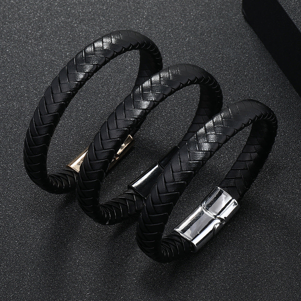 Men's Flat Plait Bracelet in Black – original detail