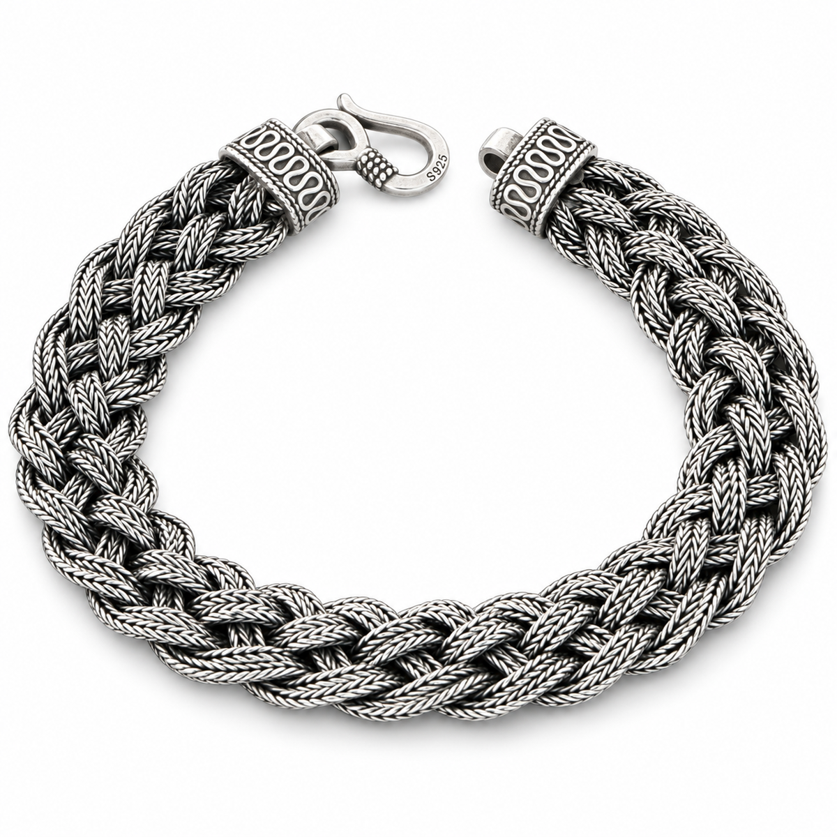 Men's Cable Plait Bracelet in Sterling Silver – front view