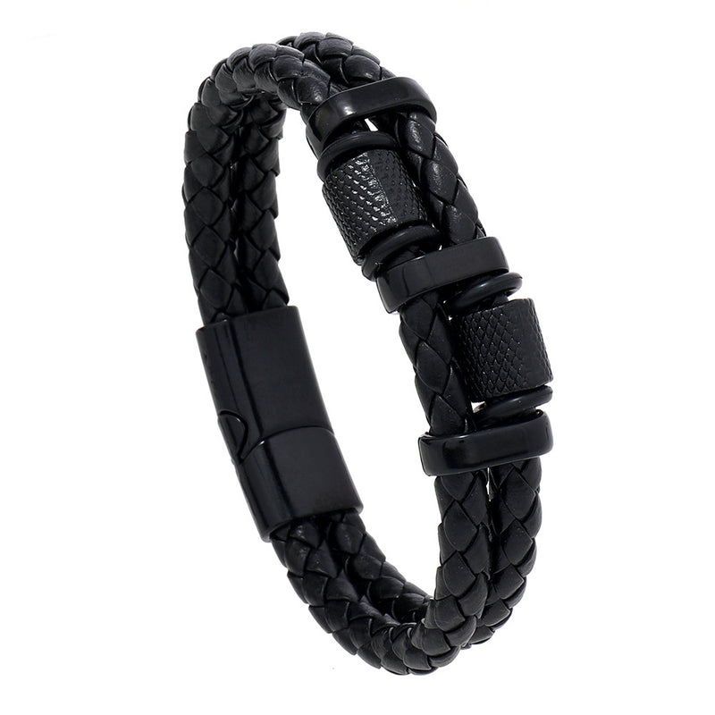 Men's Knurled Twin Braid Bracelet in Black – front view