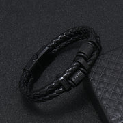 Men's Knurled Twin Braid Faux Leather Bracelet in Black – original detail