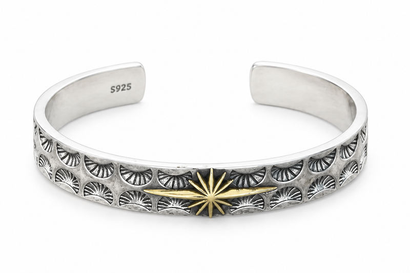 Men's Radiant Fan Cuff in Sterling Silver / Gold-Tone Accent – front view