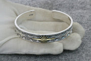 Men's Radiant Fan Cuff in Sterling Silver / Gold-Tone Accent – original gloved-hand view and physical S925 hallmark