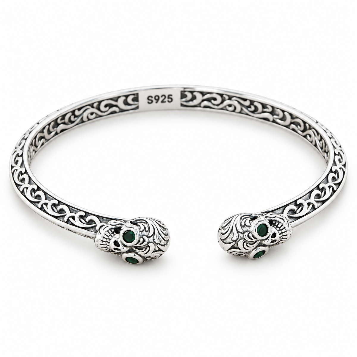 Men's Ivy Skull Open Cuff Bracelet in Sterling Silver – front view
