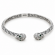 Men's Ivy Skull Open Cuff Bracelet in Sterling Silver – front view