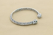 Men's Ivy Skull Open Cuff Bracelet in Sterling Silver – original skull terminals and scrollwork detail