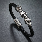 Men's Three Skull Braid Bracelet in Black – original detail