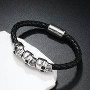Men's Three Skull Braid Bracelet in Black – clasp detail