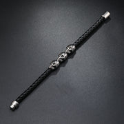 Men's Three Skull Braid Bracelet in Black – front view