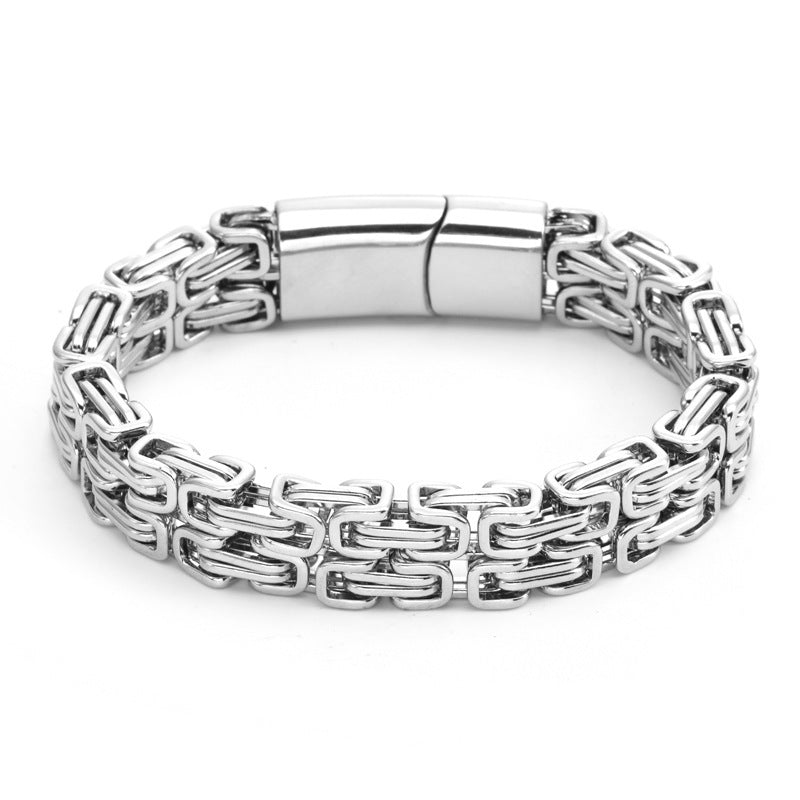 Men's Double Row Byzantine Bracelet in stainless steel – front view