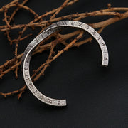 Men's Weathered Rune Cuff in Antique Silver-Tone Steel – original rune engraving and squared-end detail