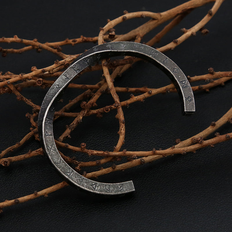 Men's Weathered Rune Cuff in Antique Black Steel – original black finish view