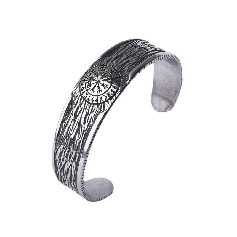 Men's Bark Compass Cuff in silver-tone Steel – front view