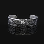 Men's Bark Compass Cuff in silver-tone Steel – original detail of the surface and opening