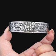 Men's Bark Compass Cuff in silver-tone Steel – original detail of the surface and opening