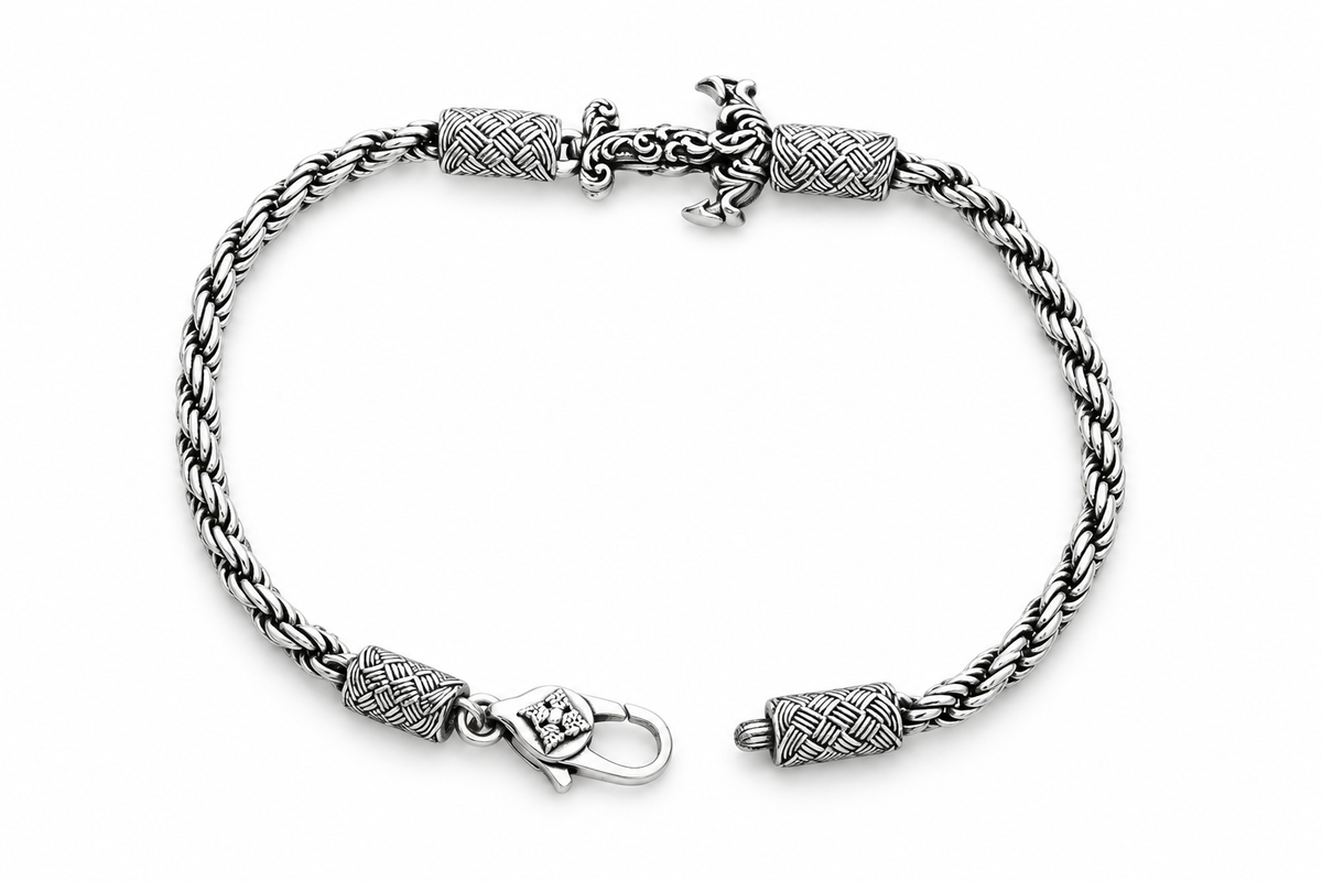 Men's Anchor Twist Bracelet in Sterling Silver – front view